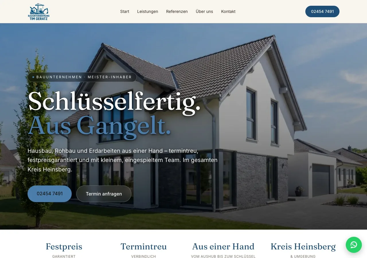 Website der Bauunternehmung Geratz als echtes Kundenprojekt